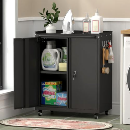 Garage Storage Cabinet with Wheels (Black / 32"H)