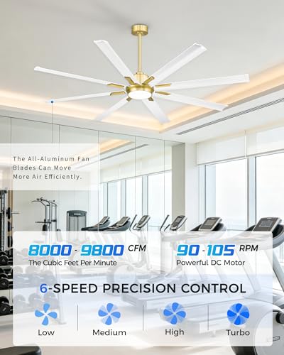 72 Inch Large Ceiling Fan with Light (White & Gold / 72 Inch)