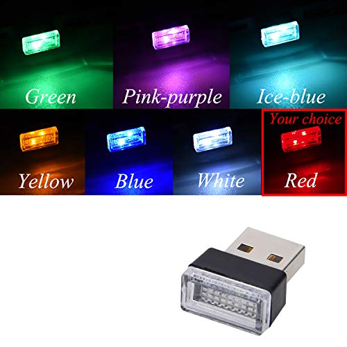 Red Universal Mini USB LED Car Interior Ambient 2 Pcs (Red)