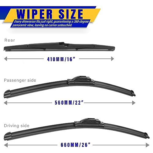 3 Wipers Fits Lexus RX450h (26"/22"/16"(Set of 3))