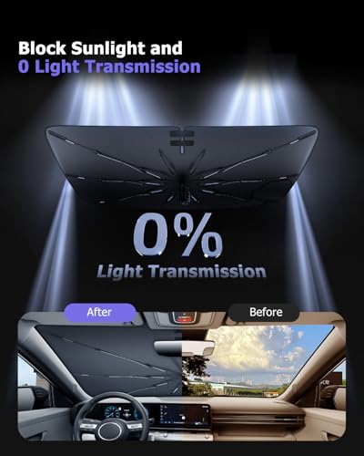 2025 2026 Kona Windshield Sun Shade Windshield Sunshade Umbrella [Drawstring Design] Protect Sun Rays & Heat Damage Keeps Cool (Kona/ Kona EV 2024-2026)
