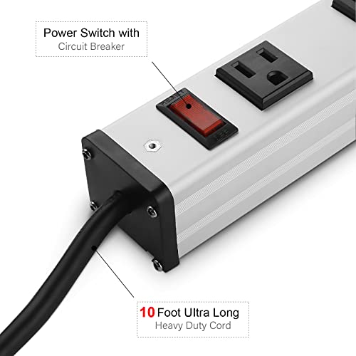 Long Heavy Duty Metal Power Strip (10FT / Silver)
