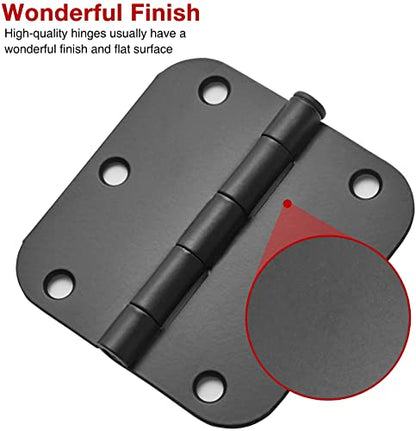 Rounded Door Hinges Matte Black 3.5" 5 (Matte Black-Rounded / 108 Pack)