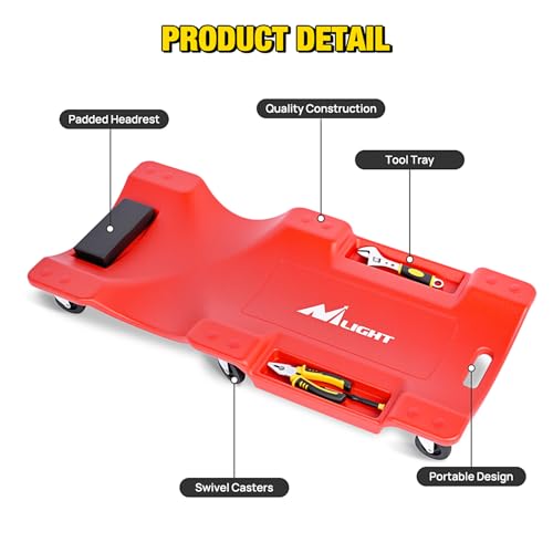 40" Mechanic Plastic Creeper with Padded Headrest and 6 Casters (Red)