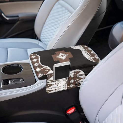 Southwest Aztec Black Brown Car Center Console Cover Comfortable Armrest Storage Box Mat Anti (Southwest Aztec Black Brown)