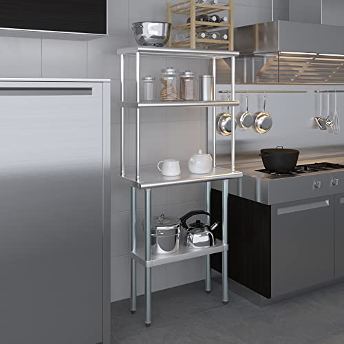 Stainless Steel Work Table Double Tier Overshelf (14" x 30" Work Table + 12" Overshelf)