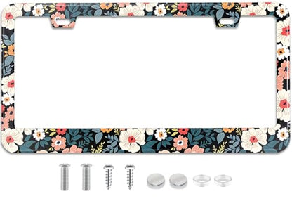 Folk Floral License Plate Frame Colorful Flowers Stainless Steel License Plate Frames Holder Covers Rust (Folk Floral)