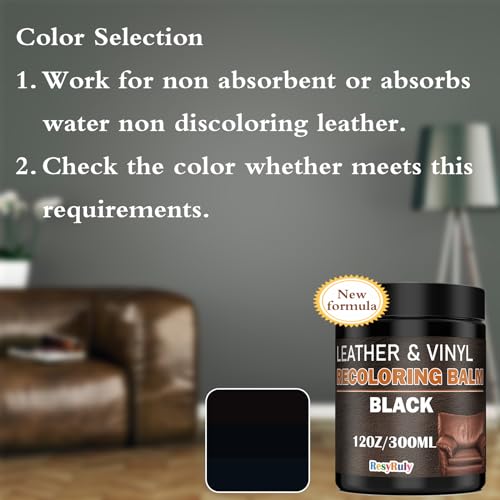 Leather Recoloring Balm Black Leather Dye Vinyl Paint Car Interior Seat Furniture Conditioner Couch Recliner Boots Jacket Shoes Handbag Purse Belt Color Restorer Fade Wear Scratch Remover Repair Kit (Black)