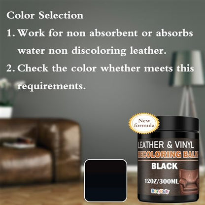 Leather Recoloring Balm Black Leather Dye Vinyl Paint Car Interior Seat Furniture Conditioner Couch Recliner Boots Jacket Shoes Handbag Purse Belt Color Restorer Fade Wear Scratch Remover Repair Kit (Black)