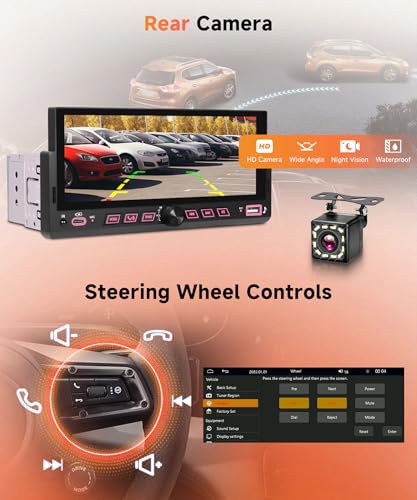 6.86" Single Din Car Stereo with Wireless CarPlay and Android Auto (6.86 inch with Volume Knob and physical control buttons)