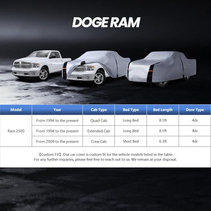 Multi Layer Ram 2500HD Truck Cover (Ram 2500HD 2002-2026 Mega/Quad Cab LB+Towel+Bag / White Truck Cover)