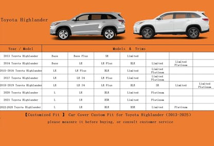 6 Layers SUV Car Cover Custom Fit for Toyota Highlander (LM-Silver / 89. Custom Fit Toyota Highlander)