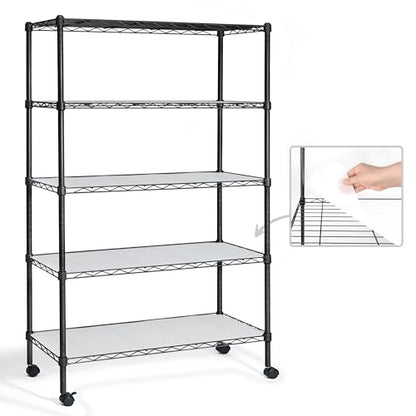 NSF Adjustable Height Wire Shelving Unit w (5-tier / W/ Wheel W/ Liners)