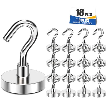 Magnetic Hooks 30lbs Strong Magnets Hook 18 Pack (Silver / 18pack-30lb)
