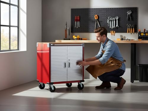 Heavy Duty Rolling Storage Cabinet with Wheels and Drawers (2 Door (28" W x 18” D x 34.5" H) / Red)