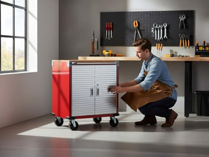 Heavy Duty Rolling Storage Cabinet with Wheels and Drawers (2 Door (28" W x 18” D x 34.5" H) / Red)