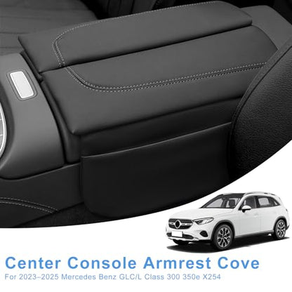 Leather Center Console Armrest Cover for Mercedes (for 2023-2026 GLC/L-Black)