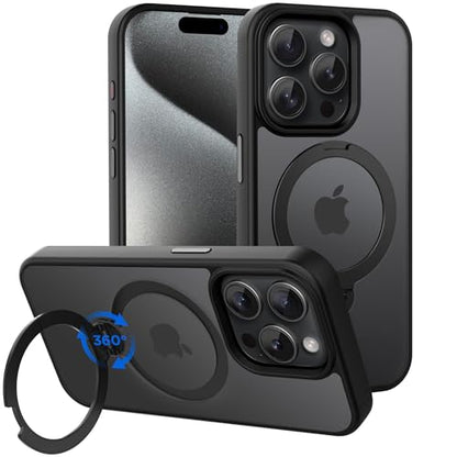 Magnetic Case for iPhone 15 Pro with Stand (6.1" (for iPhone 15 Pro) / Matte Black)