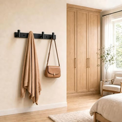 Wall Mounted Coat Rack ("T" Shape 4 Hooks - 1 Pack / Black)