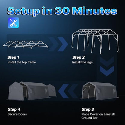 10X20 ft Carport Heavy Duty Outdoor Patio Portable Canopy Storage Shelter Shed with 2 Rolled up Zipper Doors & Vents for Snowmobile Garden Tools (Dark Gray / 10'x20')