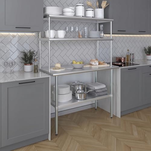 Stainless Steel Work Table Double Tier Overshelf (24" x 48" Work Table + 18" Overshelf)