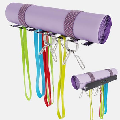 Gym Storage Rack With 8 Hooks Multi Purpose Resistance Band Rack Wall Mount Barbell Rack for Exercise Bands (3mm Black 7 Hooks)