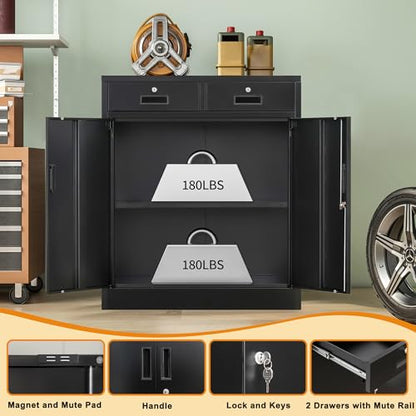 Metal Storage Cabinet (Black / 36" H x 32" W x 16" D)