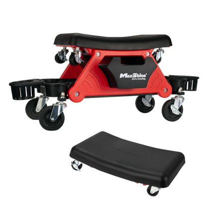 2-in-1 Modular Detailing Creeper Seat with Cushion – Rolling Creeper with Removable Cushion & Tool Tray – Heavy-Duty Polyethylene & Steel Frame, 4” Wheels (Complete Set)