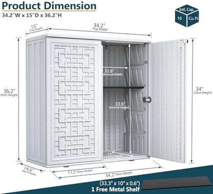 Indoor Outdoor Storage Cabinet with Doors and Shelf (White)