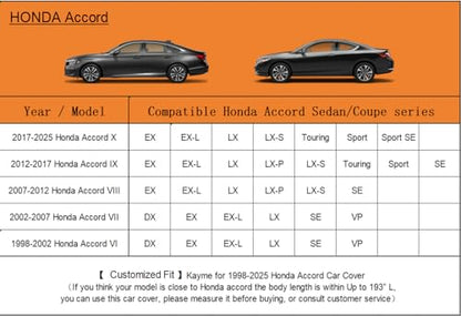 6 Layers Waterproof Car Cover for Honda Accord Sedan (LM-Silver / 33. Custom Fit Honda Accord)