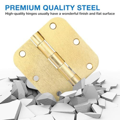 Rounded Door Hinges 3.5" X 3 1 (Satin Brass-Rounded / 12 Pack-no squeak)