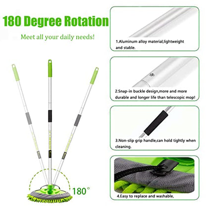 62" Car Wash Brush Mop Kit with Long Handle (Green)