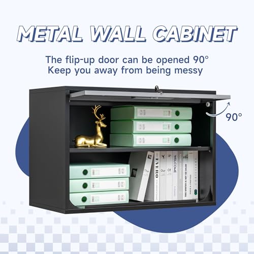 Metal Wall Cabinet with Locking Door and Shelf (21.65"H / Black Grey)