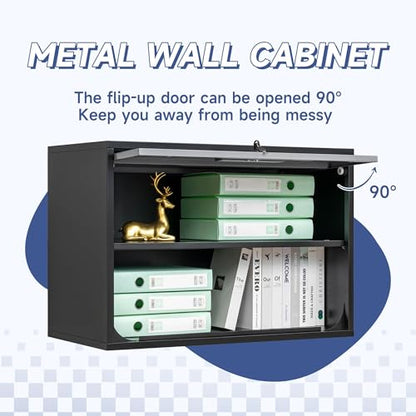 Metal Wall Cabinet with Locking Door and Shelf (21.65"H / Black Grey)