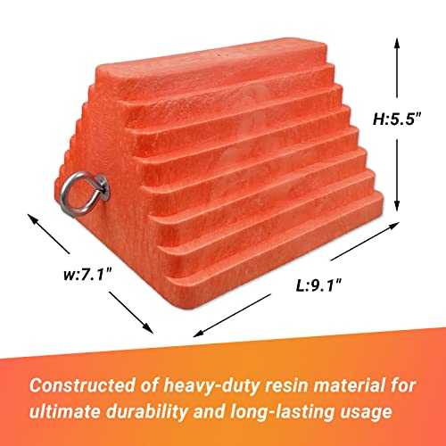 2 Packs Wheel Chocks Heavy Duty Orange with Eyebolt (Orange-2 pcs)