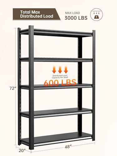 JHYKHG 72" W Storage Shelves (Black / 48"W*24"D*72"H)