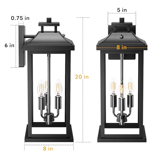 20" Black Large Dusk to Dawn Exterior Wall Light Fixture 1 Pack (Black / 1-Pack/Dusk to Dawn)