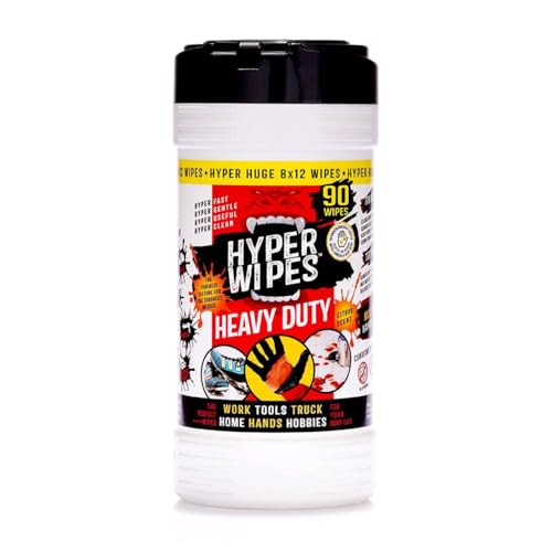 Hyper Wipes 1 Pack Heavy Duty Hand & Tool Cleaning Wipes (90 Count (Pack of 1))