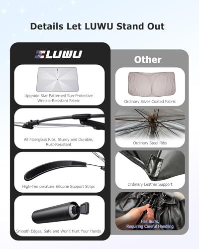 2025 Upgrade Car Windshield Sun Shade Windshield Sunshade Umbrella [Star Fabric] Protect Car from Sun Rays&Heat Damage Keeps Vehicle Cool (M2)