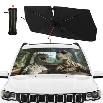 Dinosaur Car Windshield Sun Shade Umbrella Bendable Handle Foldable Funny Dinosaur Animal Driving Sunshade for Car Windshield Block UV Rays Keep Vehicle Cool for Most Sedans SUV Trucks 57"x30" (147*75cm,33*11cm / Dinosaur)
