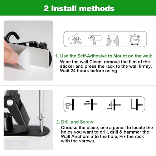 2 Pack] 5 Racks and 4 Hooks Mop and Broom Holder Wall Mount (5 Racks 4 Hooks 2 Packs / Black)