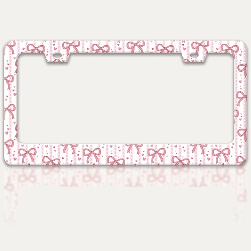 Pink Bow License Plate Frame Cute Bow License Plate Holder with Screws (Pink Bow)