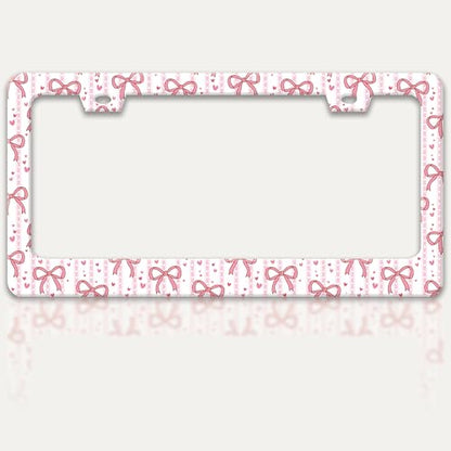 Pink Bow License Plate Frame Cute Bow License Plate Holder with Screws (Pink Bow)