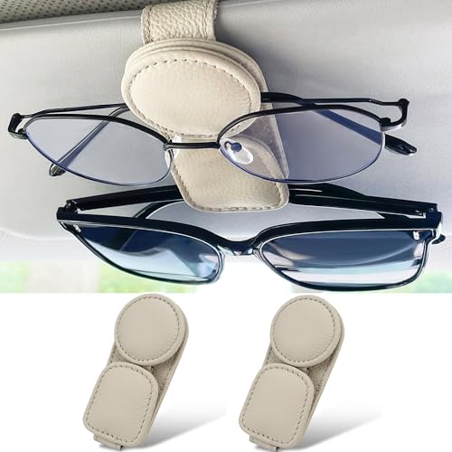2 Pack Sunglasses Holder for Car Visor (Beige / 2 Pack)