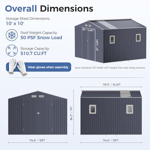 10x10 FT Metal Storage Shed with Reinforced Frame (10x10 FT)