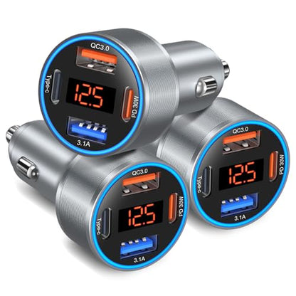 USB C Car Charger 3 Pack (3-Pack / Gray)