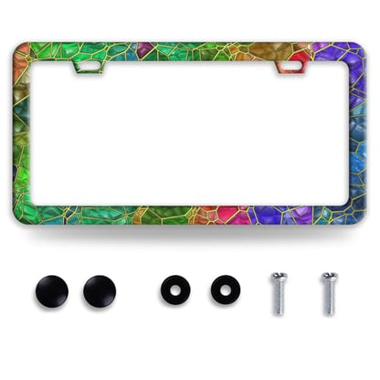 Colored Gemstone Patterns Stainless Steel License Plate Frame for US Cars (Colored Gemstone Patterns)