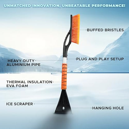 27" Snow Brush with Ice Scraper for Car Windshield 2 Pack Orange (Orange & Orange)