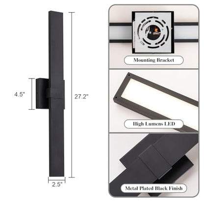 2 Pack Modern Outdoor Wall Light Exterior Black LED Patio Wall Light Fixture 27.2" Exterior Wall Sconce Outdoor Porch Lights for House (Black / 27.2 inch-2 Pack)