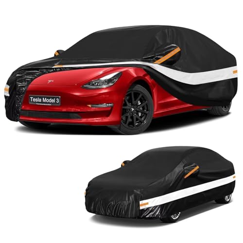 10 Layers Car Cover with Charger Port Custom Fit for Tesla Model 3 (Black Gray / Custom Fit for Tesla Model 3)